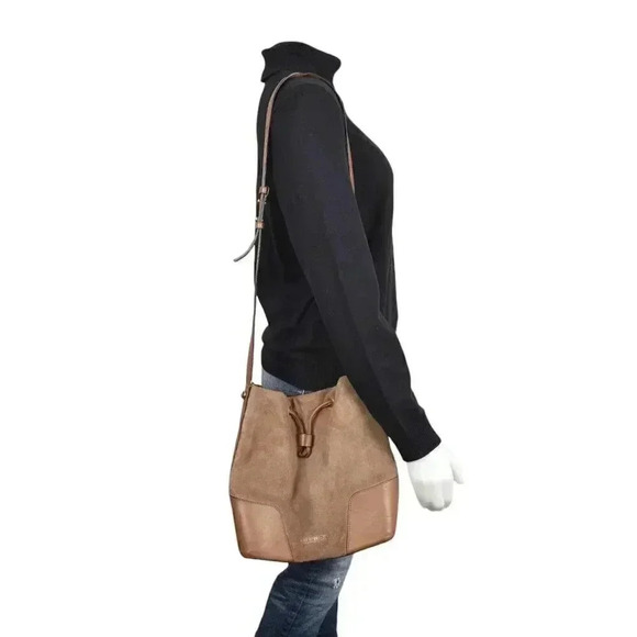 Michael Kors Cary Medium Suede Bucket Bag Purse Brown Shoulder Satchel Crossbody - Picture 6 of 15